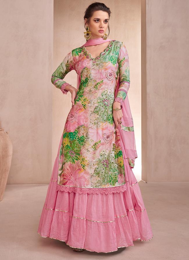 Muslin Pink Festival Wear Hand Embellished Work Readymade Skirt Style Suits